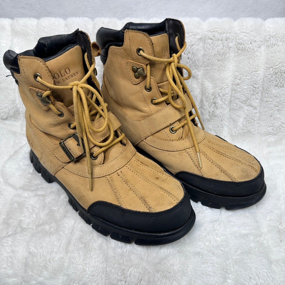 Polo Ralph Lauren Andres Boots Mens 11.5D Tan Nubuck Leather Duck Boot‎ Buckle